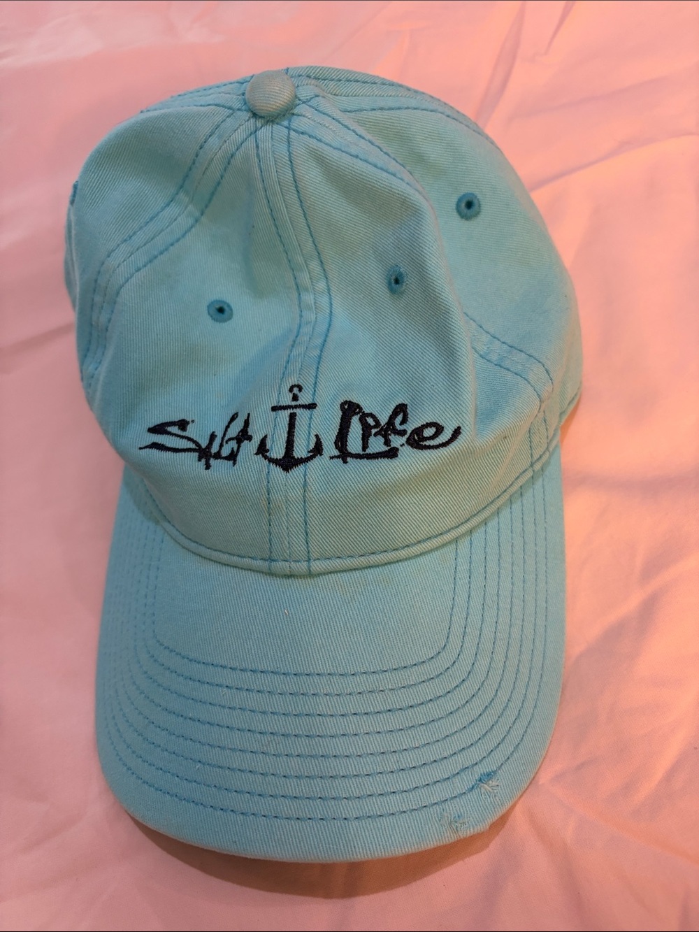 Salt Life Light Aqua Script Anchor Cap